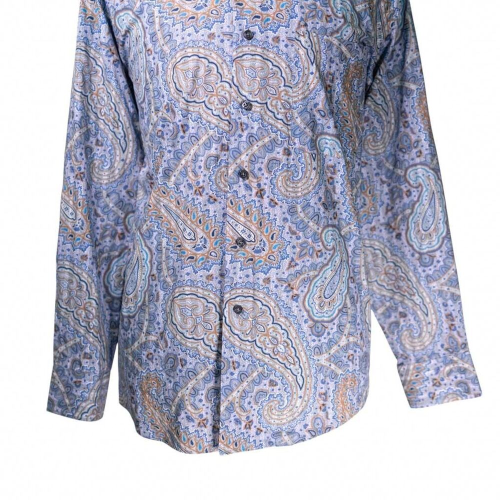 Alan Flusser Mens Shirt Large Blue Purple Paisley Button Up Long Sleeve Colorful - Picture 7 of 9